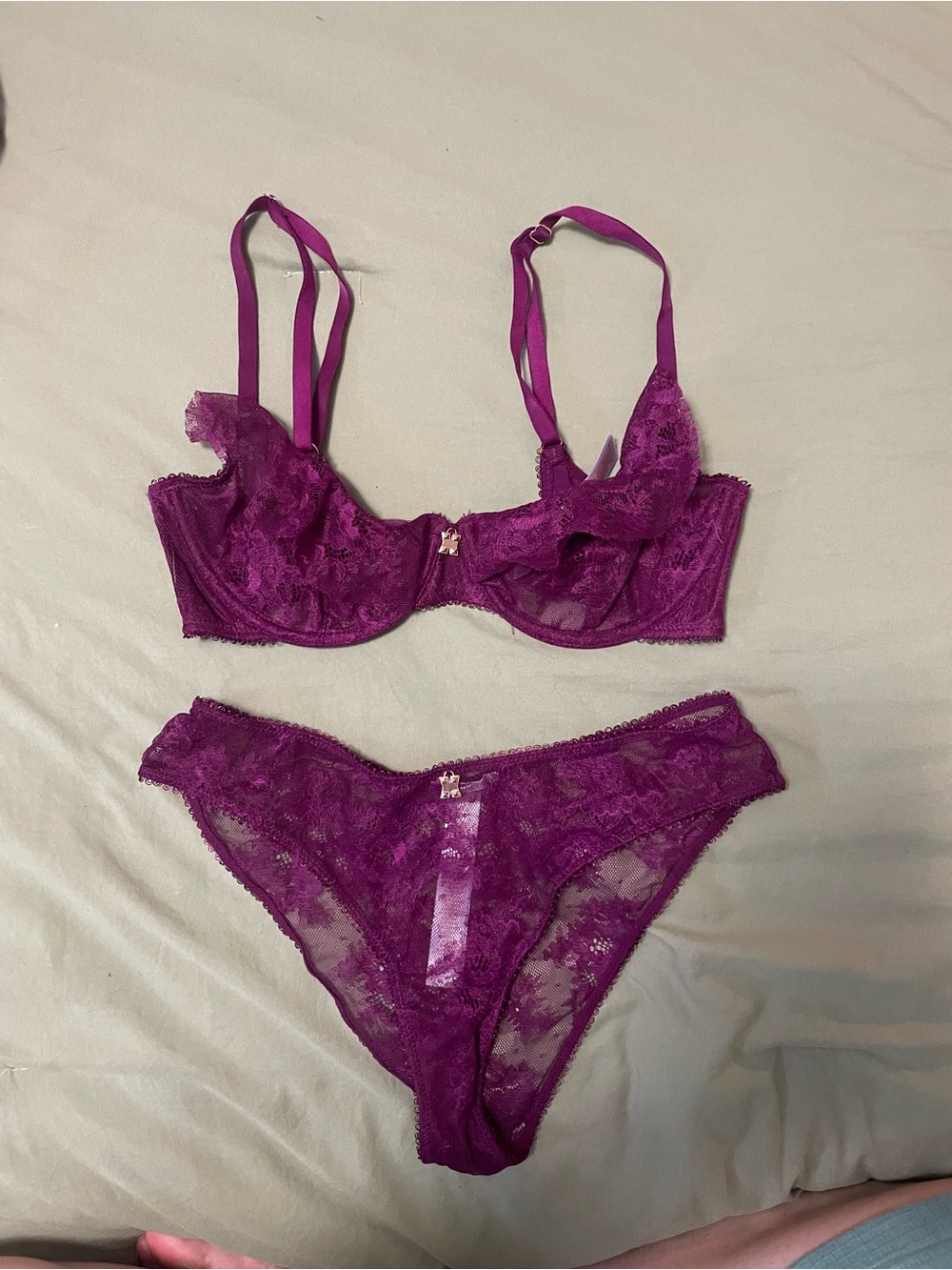 Savage X Fenty Plum Lace Underwire Bra & Bikini Set